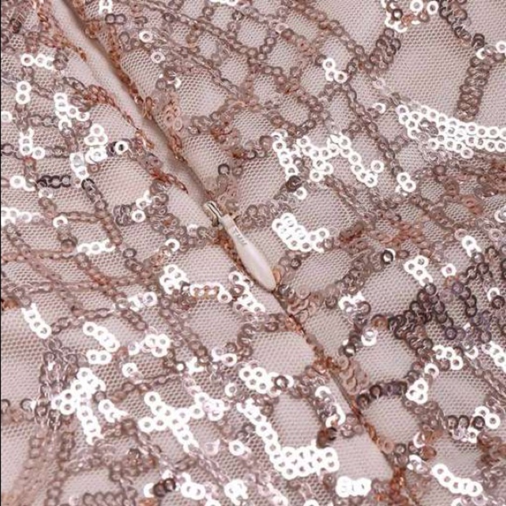 ROSE GOLD SEQUIN ILLUSION MAXI DRESS - Picture 2 of 5